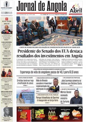 Capa do Jornal de Angola, Sexta, 29 de Março de 2024
