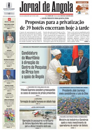 Capa do Jornal de Angola, Terça, 14 de Maio de 2024