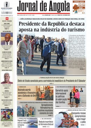 Capa do Jornal de Angola, Sábado, 18 de Maio de 2024