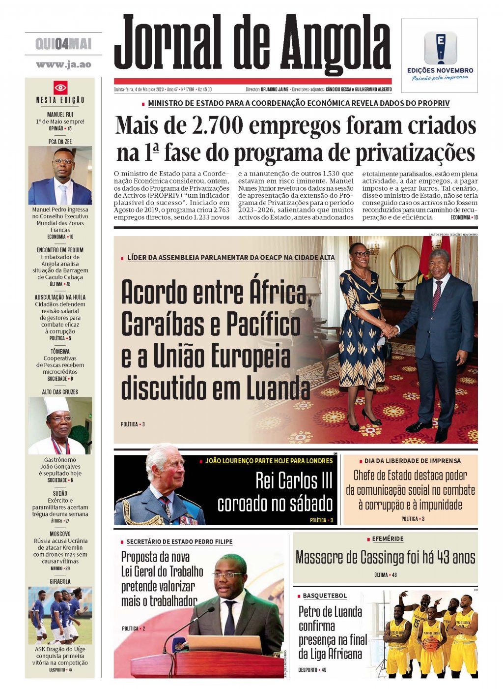 Jornal De Angola Quinta 04 De Maio De 2023 