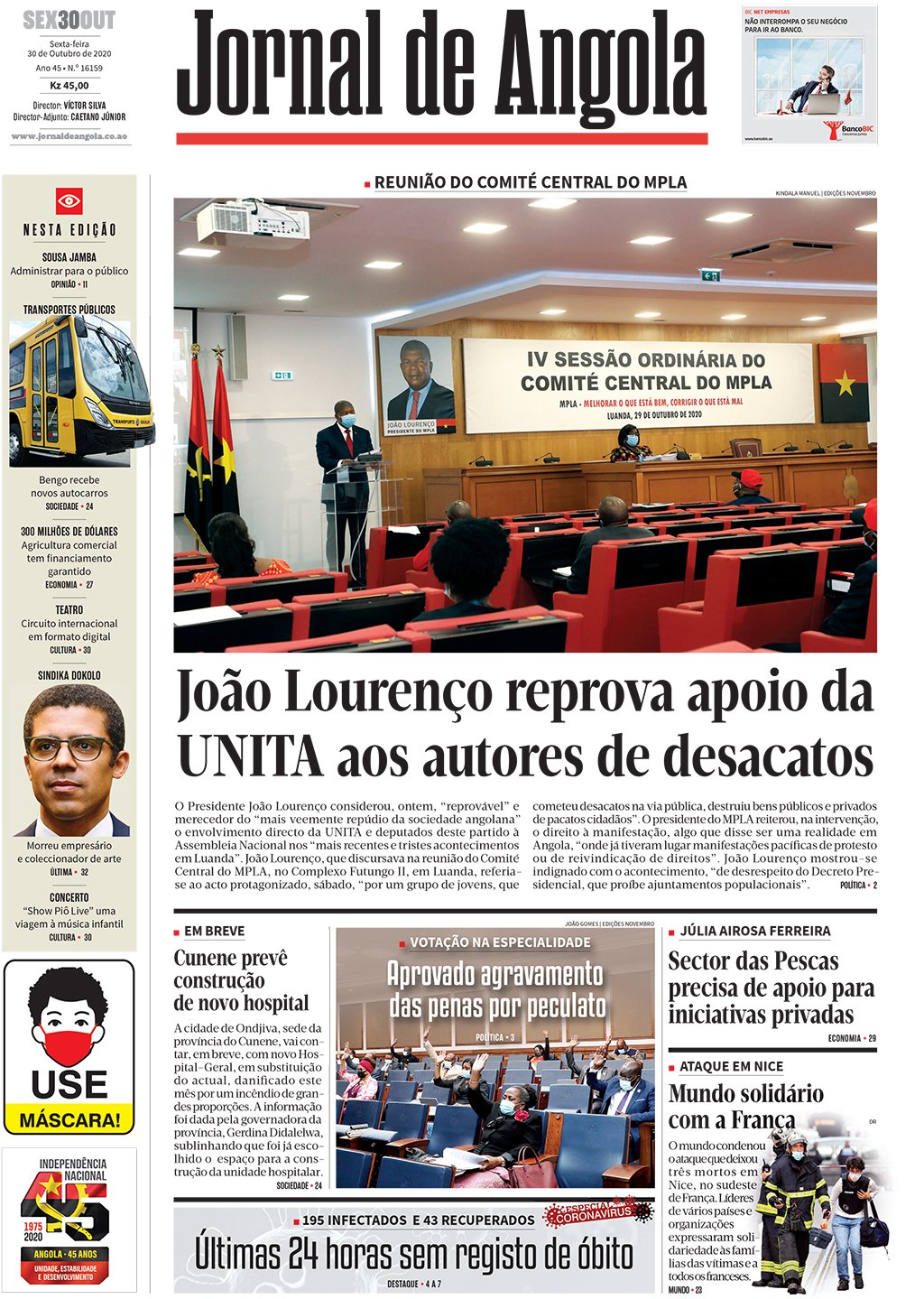 Jornal De Angola Sexta 30 De Outubro De 2020 