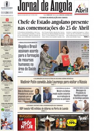 Capa do Jornal de Angola, Quarta, 24 de Abril de 2024