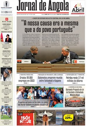 Capa do Jornal de Angola, Sexta, 26 de Abril de 2024