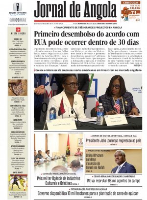 Capa do Jornal de Angola, Quinta, 09 de Maio de 2024