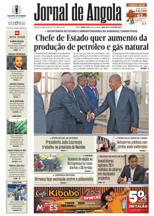 Capa do Jornal de Angola, Sexta, 17 de Maio de 2024