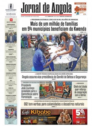 Capa do Jornal de Angola, Sexta, 07 de Junho de 2024