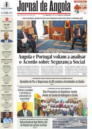 Capa do Jornal de Angola, Sábado, 22 de Junho de 2024