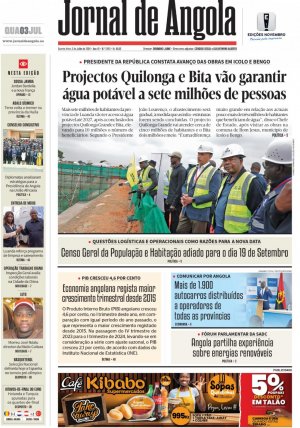 Capa do Jornal de Angola, Quarta, 03 de Julho de 2024