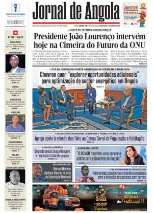 Capa do Jornal de Angola, Segunda, 23 de Setembro de 2024