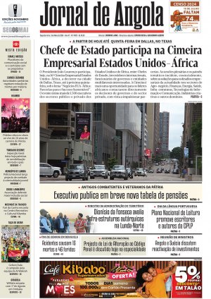 Capa do Jornal de Angola, Segunda, 06 de Maio de 2024