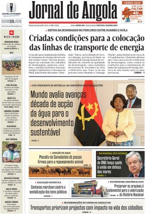 Capa do Jornal de Angola, Domingo, 09 de Junho de 2024