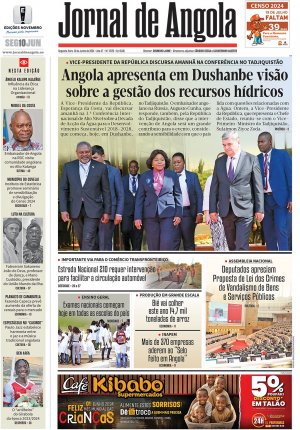 Capa do Jornal de Angola, Segunda, 10 de Junho de 2024