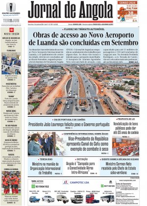 Capa do Jornal de Angola, Terça, 11 de Junho de 2024