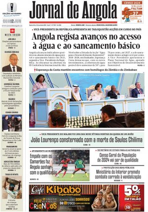 Capa do Jornal de Angola, Quarta, 12 de Junho de 2024