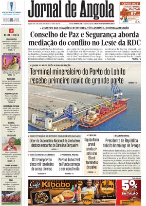 Capa do Jornal de Angola, Segunda, 15 de Julho de 2024