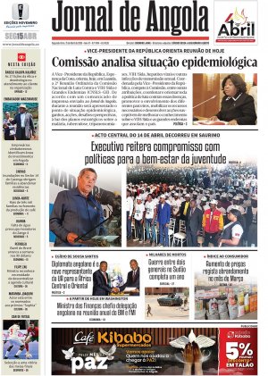 Capa do Jornal de Angola, Segunda, 15 de Abril de 2024