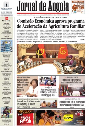 Capa do Jornal de Angola, Quarta, 15 de Maio de 2024