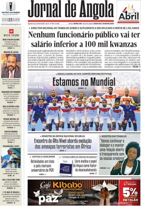 Capa do Jornal de Angola, Segunda, 22 de Abril de 2024